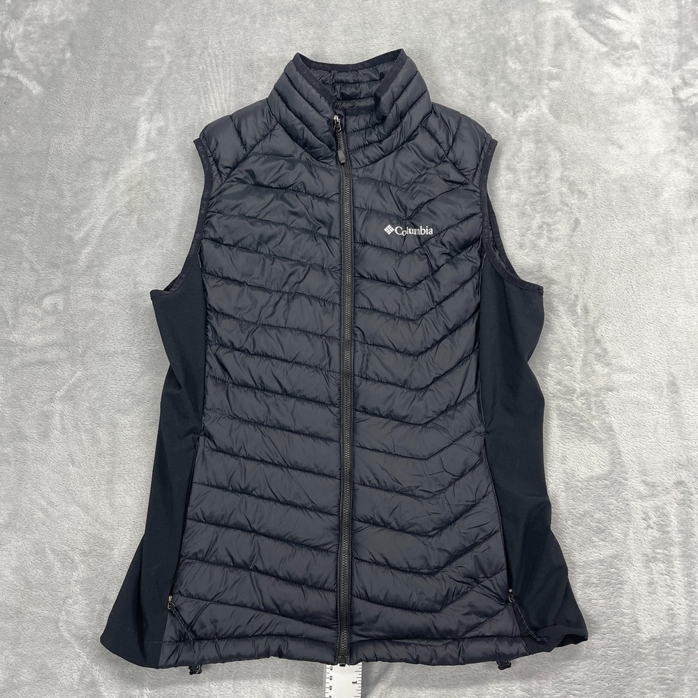 Columbia Vest Womens L Black Powder Pass Hybrid Puffer Stand-Up Collar Full Zip